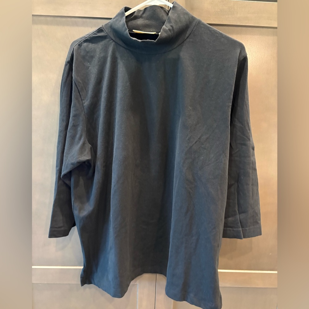 Elisabeth Black Mock Neck 3/4 Sleeves Top, 1X